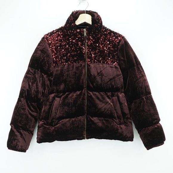 Anthropologie Velour Sequined Puffer Jacket Coat - Picture 12 of 16